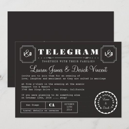  Telegram-uitnodigingskaart in zwart-wit Kaart (Voorkant / Achterkant)