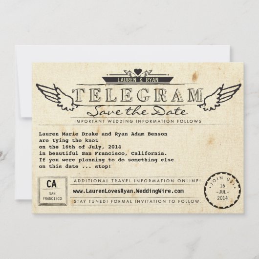Telegram Vintage Travel Photo Card Save the Date (Voorkant)