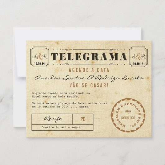 Telegrama do Vintage Agende a Data Kaart (Voorkant)