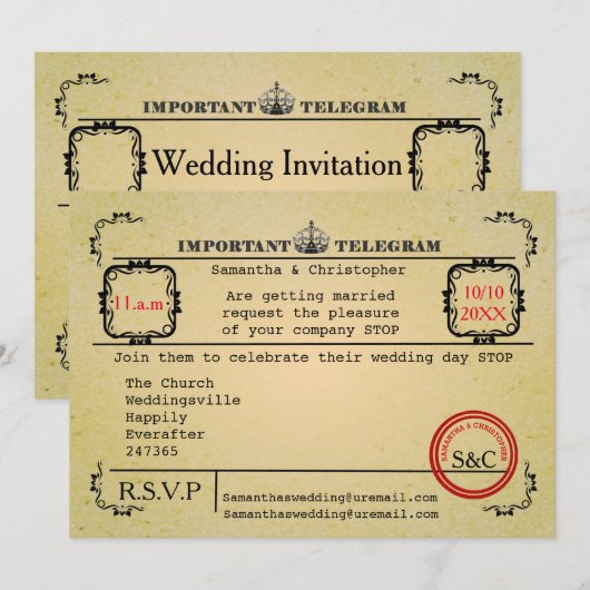 telegrambruiloft kaart (Voorkant / Achterkant)