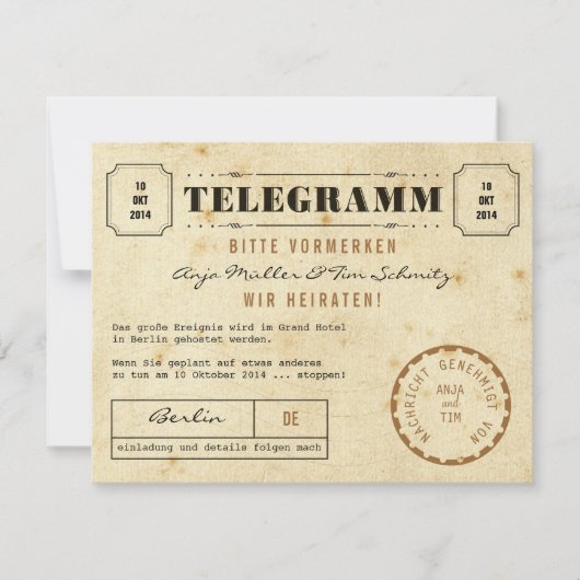  Telegramm sparen de Datum Save The Date (Voorkant)