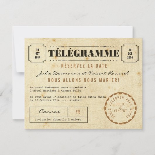 Télégramme Réservez la Date Save The Date (Voorkant)