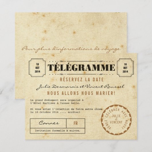 Télégramme Réservez la Date Save The Date (Voorkant / Achterkant)