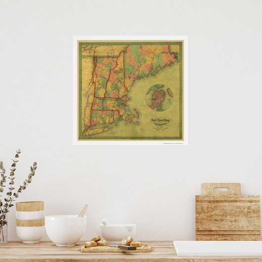 Telegraph Boston Railroad Map 1854 Poster (Keuken)