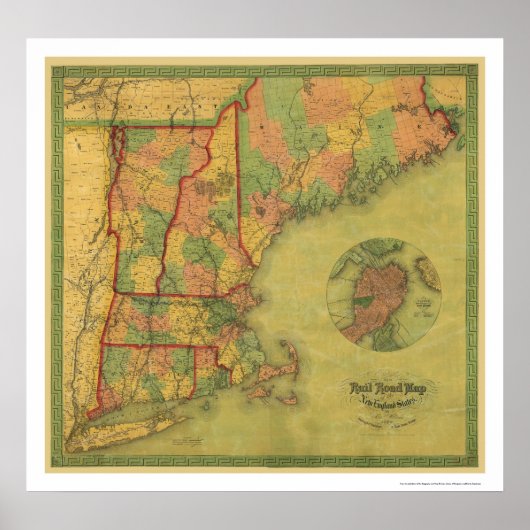 Telegraph Boston Railroad Map 1854 Poster (Voorkant)
