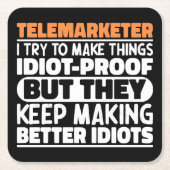 Telemarketer Ik probeer dingen grappige uitspraken Kartonnen Onderzetters (Voorkant)