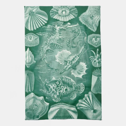  Teleostei schelpen en vissen van Ernst Haeckel Theedoek (Verticaal)