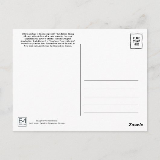 Telephone Pioneers Shelter Appalachian Trail Briefkaart (Achterkant)