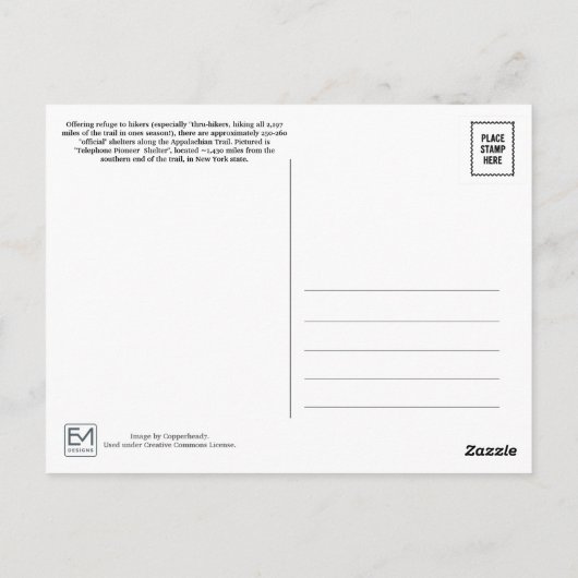 Telephone Pioneers Shelter Appalachian Trail Briefkaart (Achterkant)