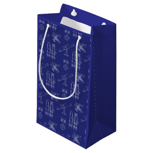 Telescope Schematics Gift Bag in Blue Klein Cadeauzakje (Voorkant Gekanteld)