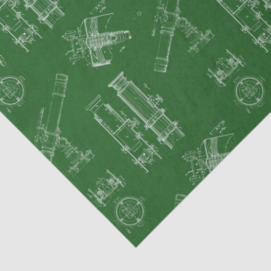 Telescope Schematics Tissue Paper in Green Tissuepapier (Detail)