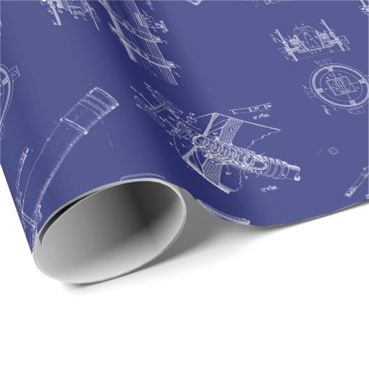 Telescope Schematics Wrapping Paper in Blue Cadeaupapier (Rol Hoek)