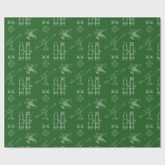 Telescope Schematics Wrapping Paper in Green Cadeaupapier (Vlak)