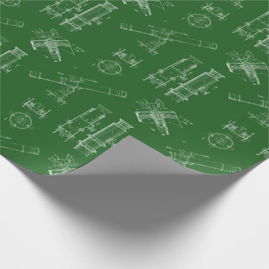 Telescope Schematics Wrapping Paper in Green Cadeaupapier (Hoek)
