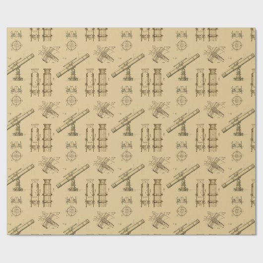 Telescope Schematics Wrapping Paper in Sepia Cadeaupapier (Vlak)