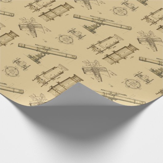 Telescope Schematics Wrapping Paper in Sepia Cadeaupapier (Hoek)