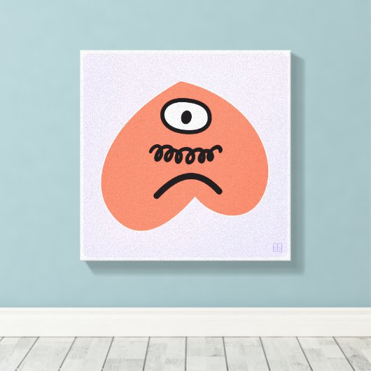 Teleurgesteld hart - verdrietig met snor canvas afdruk (Insitu (Houten vloer))