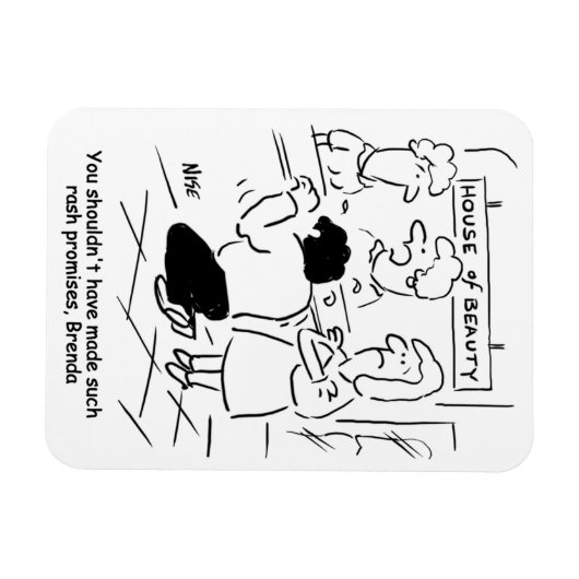 Teleurgestelde man in schoonheidssalon. grappig magneet (Horizontaal)