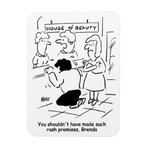 Teleurgestelde man in schoonheidssalon. grappig magneet