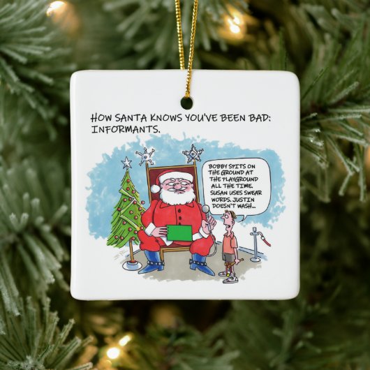 Tell Santa vierkant keramisch ornament (Boom)