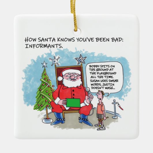 Tell Santa vierkant keramisch ornament (Voorkant)