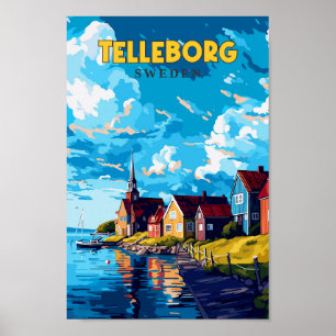 Telleborg Zweden Travel Art Vintage Illustratie Poster