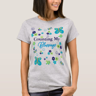 Tellen Mijn Zegeningen Bloem Poot Prints Kleurrijk T-shirt