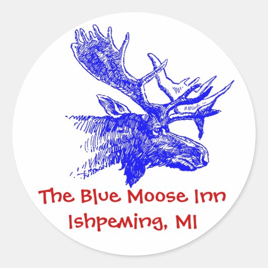 Teller blauw Moose personaliseert tekst rood Blauw Ronde Sticker (Voorkant)