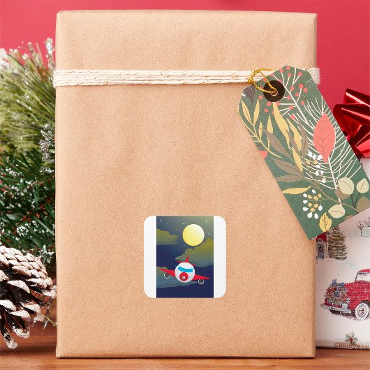 Teller van het vliegtuig en de maan vierkante sticker