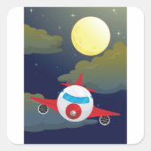 Teller van het vliegtuig en de maan vierkante sticker (Voorkant)