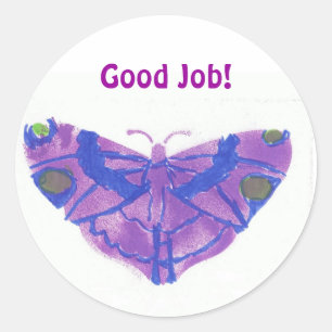 Tellers voor "goed werk" (groot) met paarse butter ronde sticker