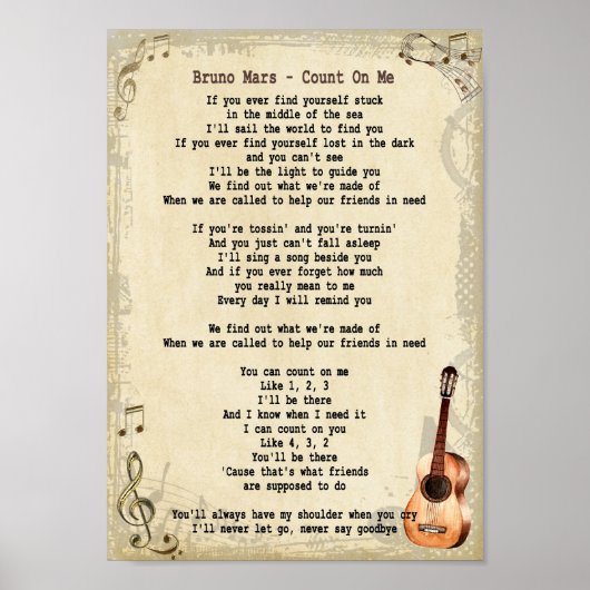 Telling op me Zong Lyric Wall Art print (Voorkant)
