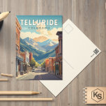 Telluride Colorado Reizen Kunst Vintage Briefkaart<br><div class="desc">Telluride retro vector reisontwerp in een embleemstijl. Telluride,  een voormalige Victoriaans mijnstad in Colorado's Rocky Mountains,  ligt in een boxcanyon te midden van beboste toppen aan de basis van een populair ski-en-golfresort.</div>