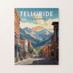 Telluride Colorado Reizen Kunst Vintage Legpuzzel<br><div class="desc">Telluride retro vector reisontwerp in een embleemstijl. Telluride,  een voormalige Victoriaans mijnstad in Colorado's Rocky Mountains,  ligt in een boxcanyon te midden van beboste toppen aan de basis van een populair ski-en-golfresort.</div>