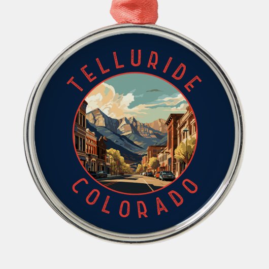 Telluride Colorado Retro gestresste cirkel Metalen Ornament (Voorkant)