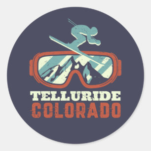 Telluride Colorado Retro Skiing Snowboarding Ronde Sticker
