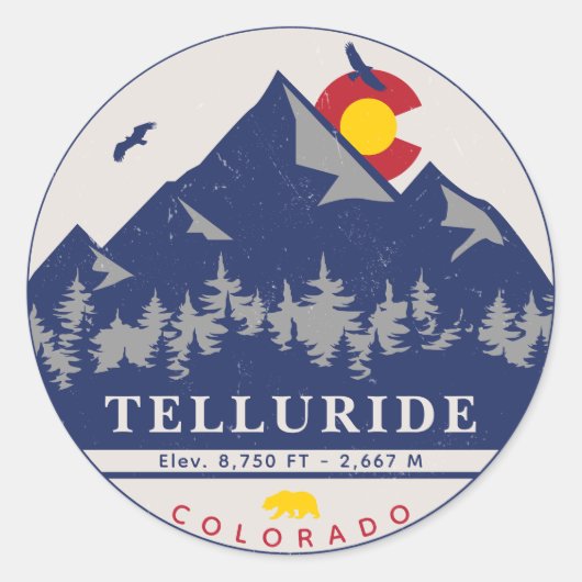 Telluride Colorado Retro Sunset Ski Souvenirs Ronde Sticker (Voorkant)