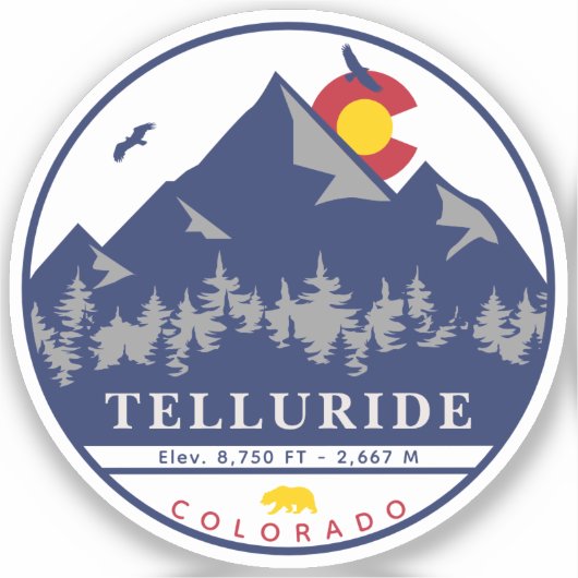 Telluride Colorado Retro Sunset Ski Souvenirs Sticker (Voorkant)