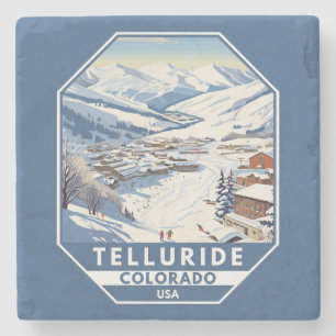 Telluride Colorado Winter Reizen Kunst Vintage Stenen Onderzetter