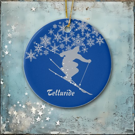 Telluride Snowflake Skier op maat Keramisch Ornament