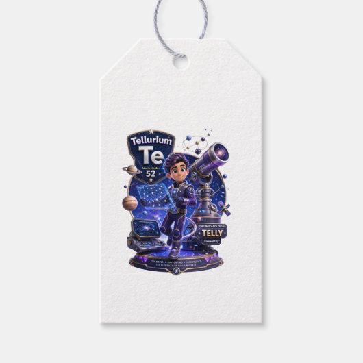 Tellurium-personage uit de ATOMIVRA™ Cadeaulabel (Voorkant)