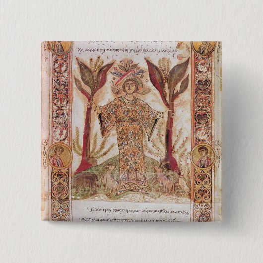 Tellus, van Exultet I, c.1030 Vierkante Button 5,1 Cm (Voorkant)