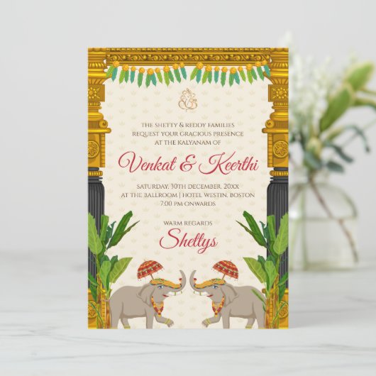 Telugu bruiloft uitnodigingen Zuid-Indiase bruilof (Staand voorkant)