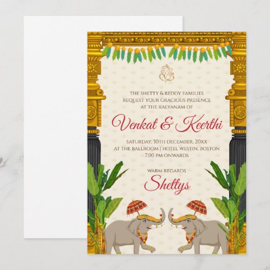 Telugu bruiloft uitnodigingen Zuid-Indiase bruilof (Voorkant / Achterkant)