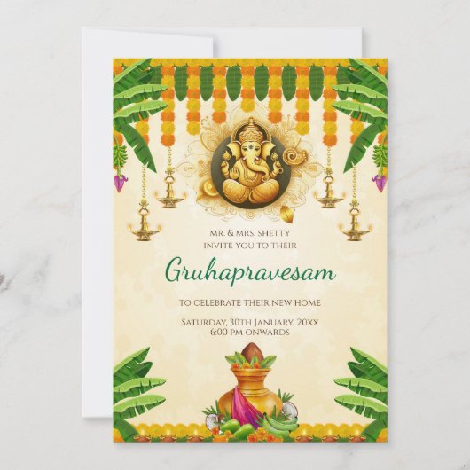 Telugu Housewarming nodigt Tamil Gruhapravesham ui Kaart (Voorkant)