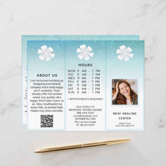 TEM 2Photo QR Trifold Brochure Abstracte Menuprijs (Voorkant / Achterkant in situ)