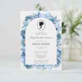 Tema del puente floral azul, regencia del té nupci kaart (Staand voorkant)