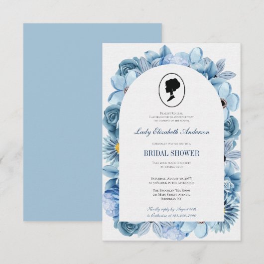 Tema del puente floral azul, regencia del té nupci kaart (Voorkant / Achterkant)