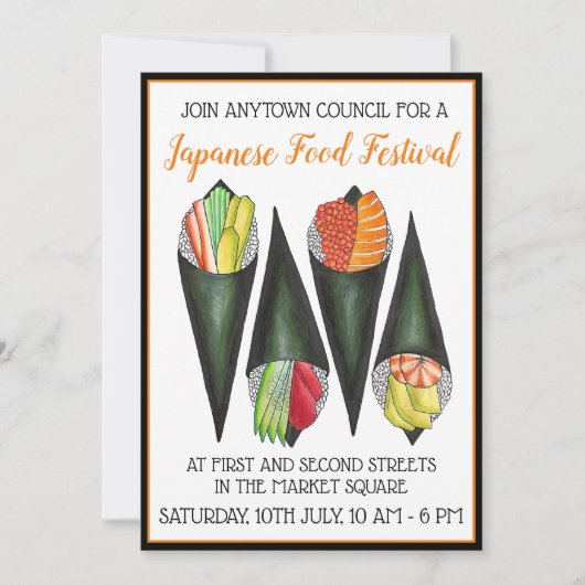 Temaki Hand Roll Sushi Japans voedselfestival Kaart (Voorkant)
