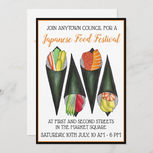 Temaki Hand Roll Sushi Japans voedselfestival Kaart (Voorkant / Achterkant)